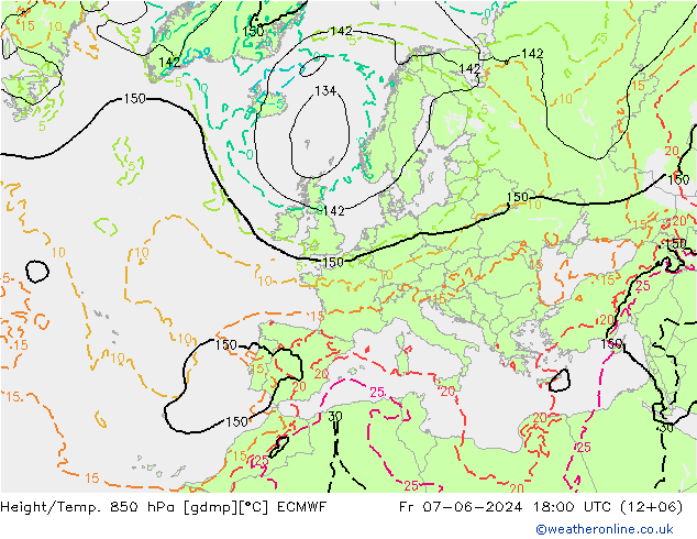 Z500/Rain (+SLP)/Z850 ECMWF vie 07.06.2024 18 UTC