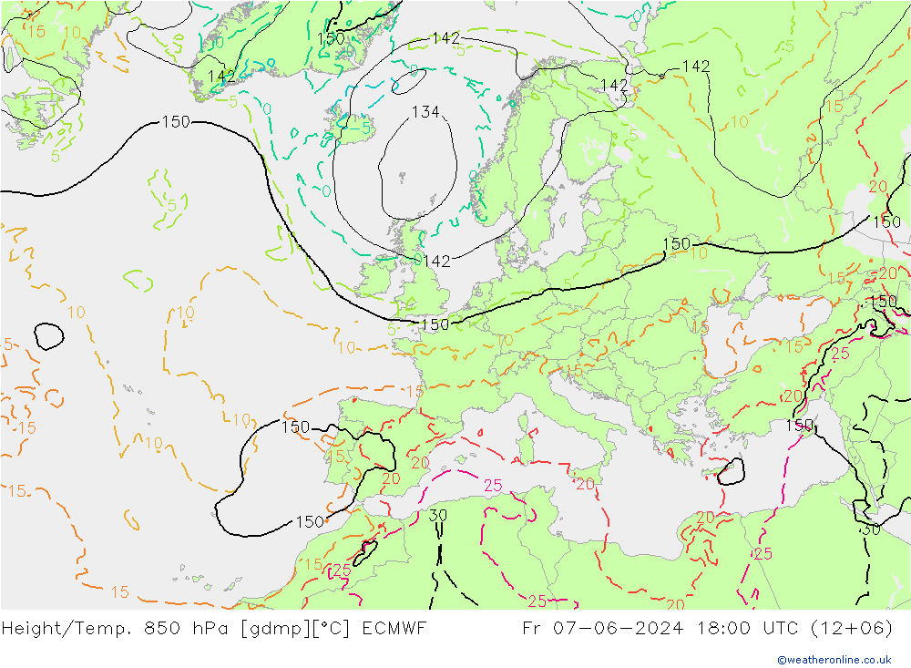 Z500/Rain (+SLP)/Z850 ECMWF Fr 07.06.2024 18 UTC