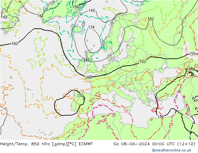 Z500/Rain (+SLP)/Z850 ECMWF Sa 08.06.2024 00 UTC