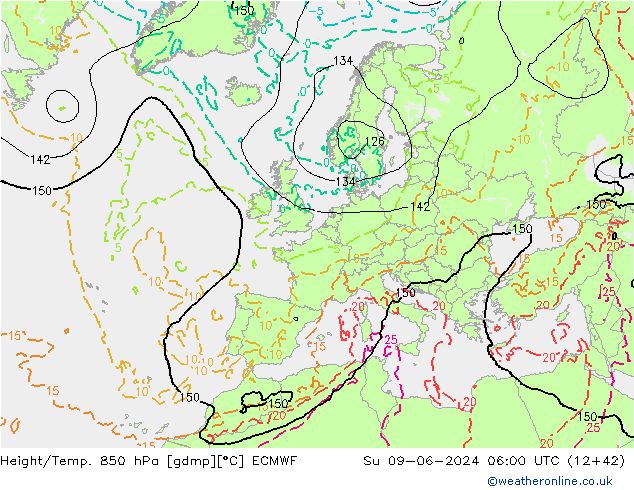 Z500/Yağmur (+YB)/Z850 ECMWF Paz 09.06.2024 06 UTC