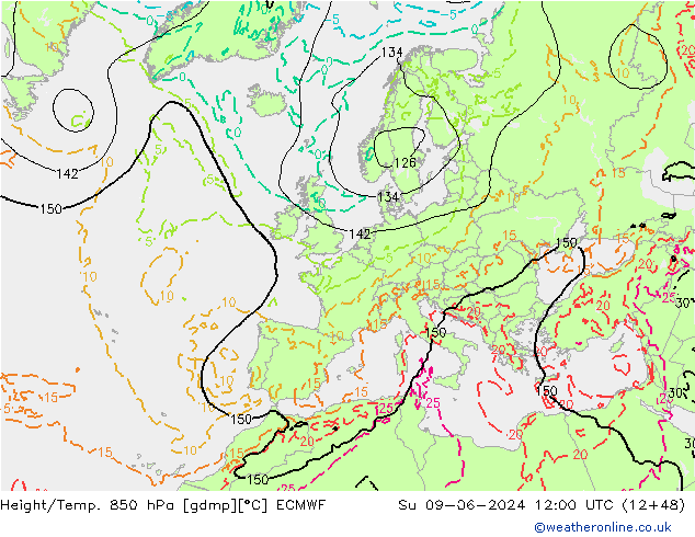 Z500/Rain (+SLP)/Z850 ECMWF Su 09.06.2024 12 UTC