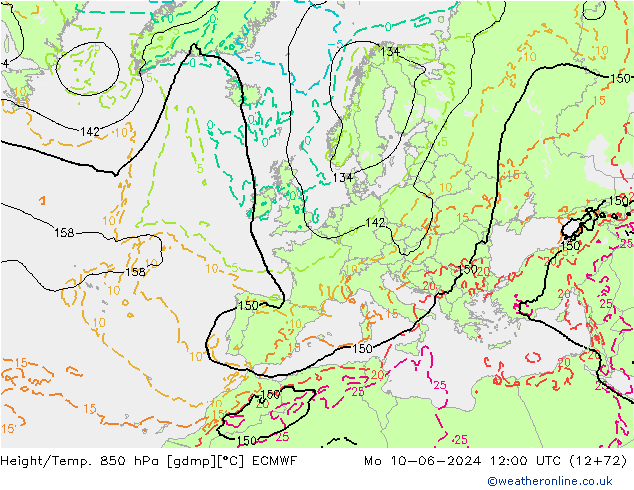 Z500/Rain (+SLP)/Z850 ECMWF Mo 10.06.2024 12 UTC