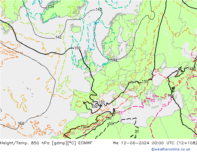 Z500/Rain (+SLP)/Z850 ECMWF śro. 12.06.2024 00 UTC