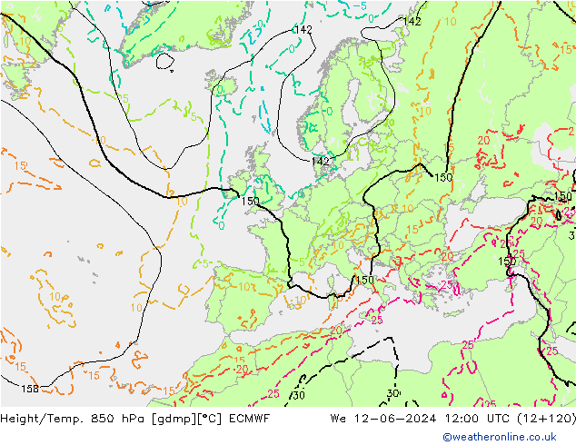 Z500/Rain (+SLP)/Z850 ECMWF mer 12.06.2024 12 UTC