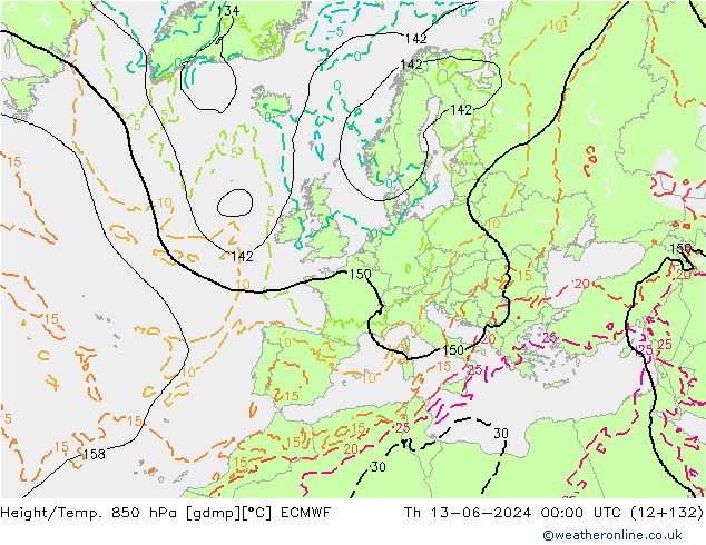 Z500/Rain (+SLP)/Z850 ECMWF czw. 13.06.2024 00 UTC