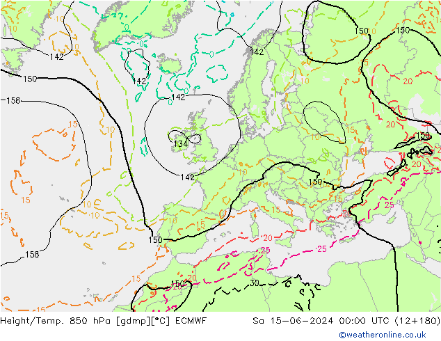 Height/Temp. 850 hPa ECMWF so. 15.06.2024 00 UTC