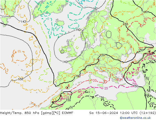 Z500/Rain (+SLP)/Z850 ECMWF  15.06.2024 12 UTC