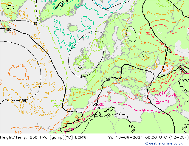 Z500/Rain (+SLP)/Z850 ECMWF So 16.06.2024 00 UTC