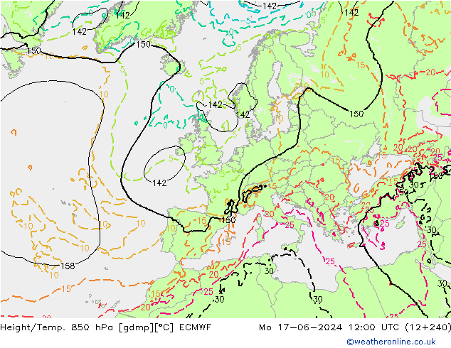 Hoogte/Temp. 850 hPa ECMWF ma 17.06.2024 12 UTC