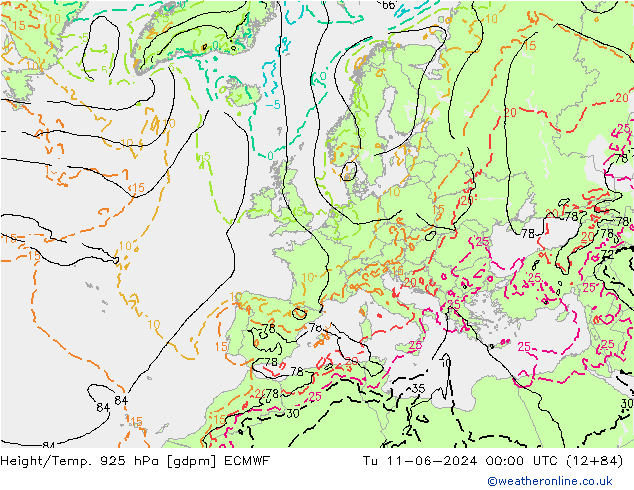 Géop./Temp. 925 hPa ECMWF mar 11.06.2024 00 UTC