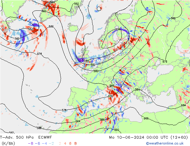 T-Adv. 500 hPa ECMWF Pzt 10.06.2024 00 UTC