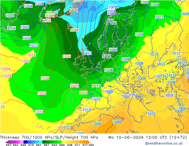 Schichtdicke 700-1000 hPa ECMWF Mo 10.06.2024 12 UTC