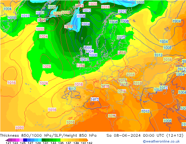 Schichtdicke 850-1000 hPa ECMWF Sa 08.06.2024 00 UTC