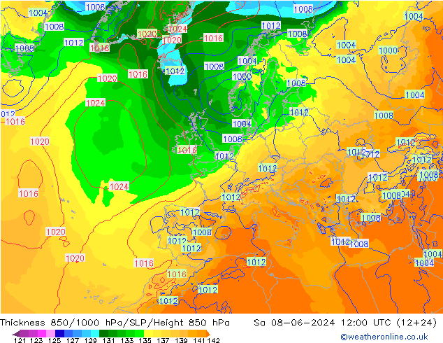 Thck 850-1000 hPa ECMWF Sa 08.06.2024 12 UTC