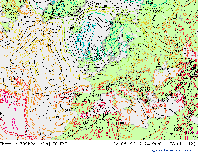 Theta-e 700hPa ECMWF So 08.06.2024 00 UTC