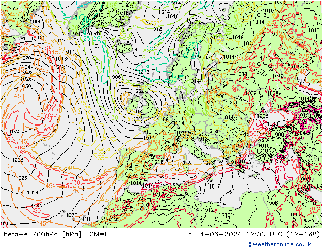 Theta-e 700hPa ECMWF  14.06.2024 12 UTC