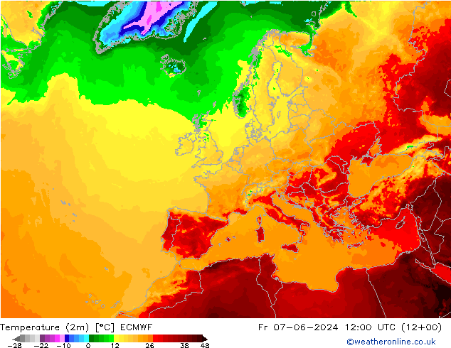 Sıcaklık Haritası (2m) ECMWF Cu 07.06.2024 12 UTC