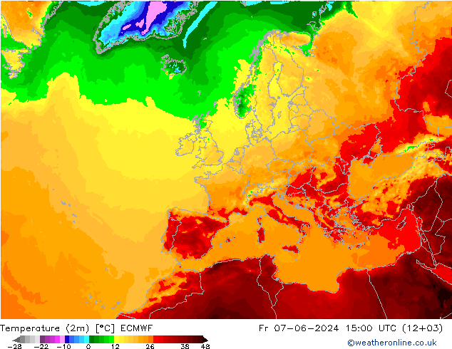 Temperature (2m) ECMWF Fr 07.06.2024 15 UTC