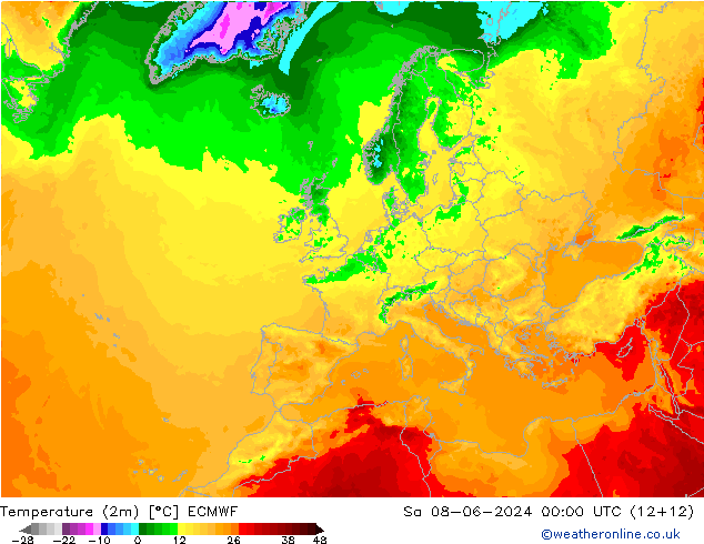 Temperature (2m) ECMWF So 08.06.2024 00 UTC