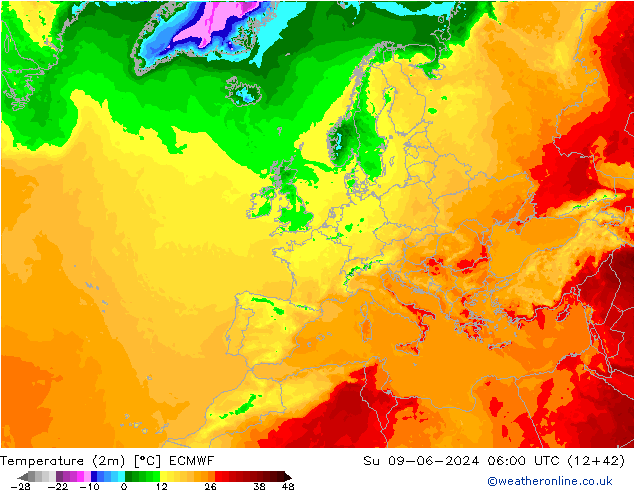 Temperature (2m) ECMWF Ne 09.06.2024 06 UTC