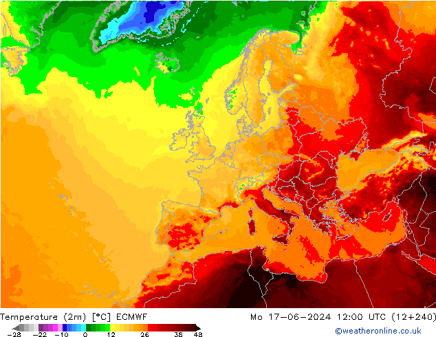 Sıcaklık Haritası (2m) ECMWF Pzt 17.06.2024 12 UTC