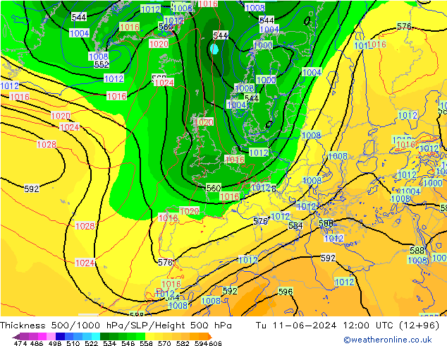 Thck 500-1000hPa ECMWF Út 11.06.2024 12 UTC