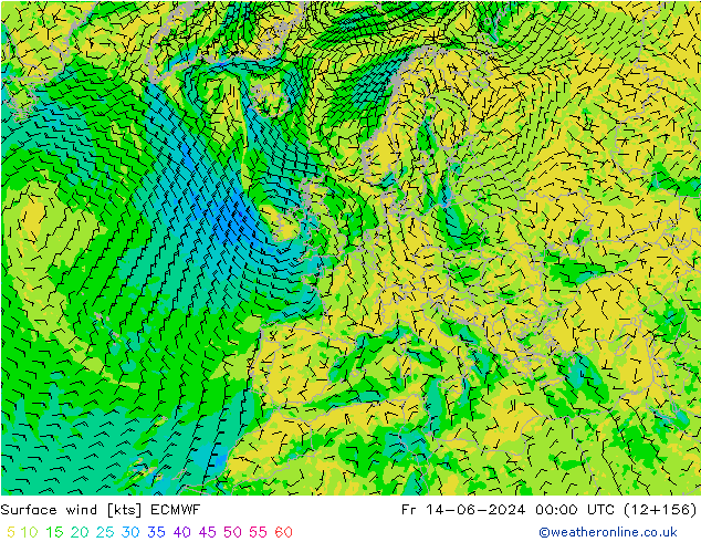 Vento 10 m ECMWF Sex 14.06.2024 00 UTC