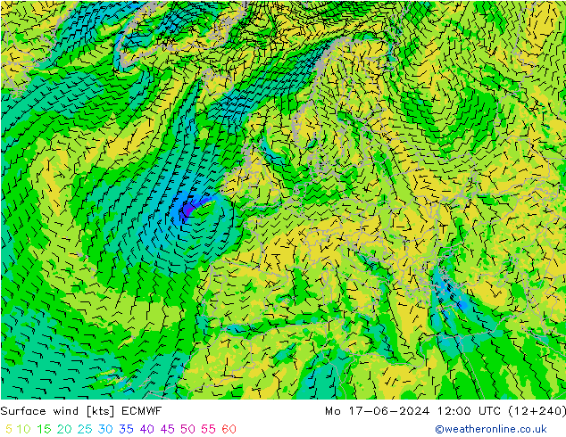 Bodenwind ECMWF Mo 17.06.2024 12 UTC