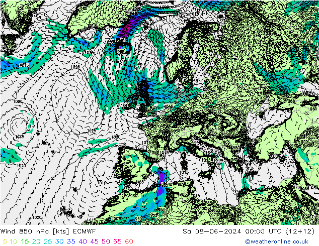 Rüzgar 850 hPa ECMWF Cts 08.06.2024 00 UTC