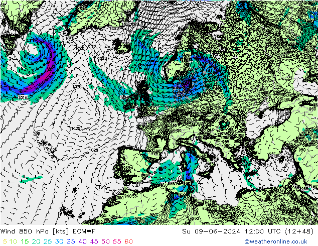 Wind 850 hPa ECMWF So 09.06.2024 12 UTC