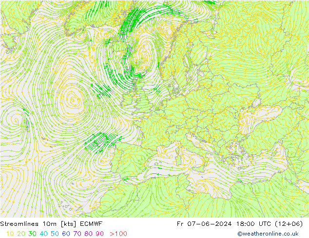 Streamlines 10m ECMWF Fr 07.06.2024 18 UTC