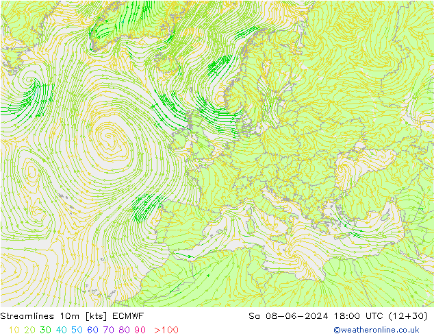ветер 10m ECMWF сб 08.06.2024 18 UTC