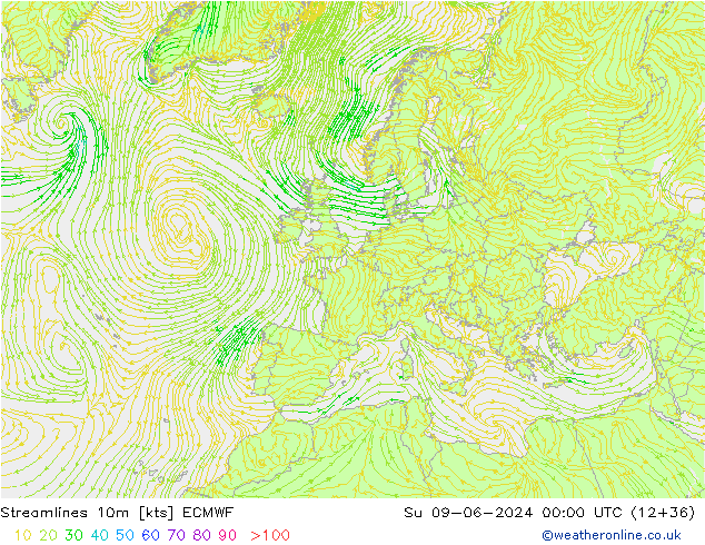 Linea di flusso 10m ECMWF dom 09.06.2024 00 UTC
