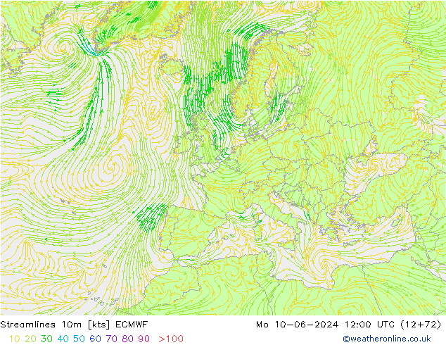 Stromlinien 10m ECMWF Mo 10.06.2024 12 UTC