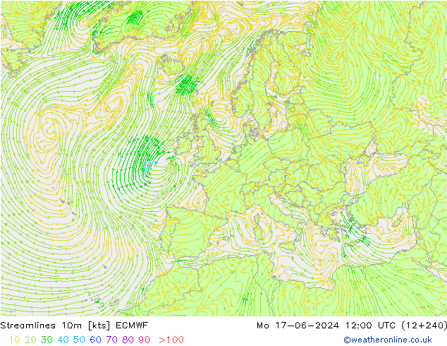 Stromlinien 10m ECMWF Mo 17.06.2024 12 UTC