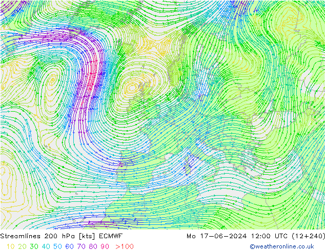 Linha de corrente 200 hPa ECMWF Seg 17.06.2024 12 UTC