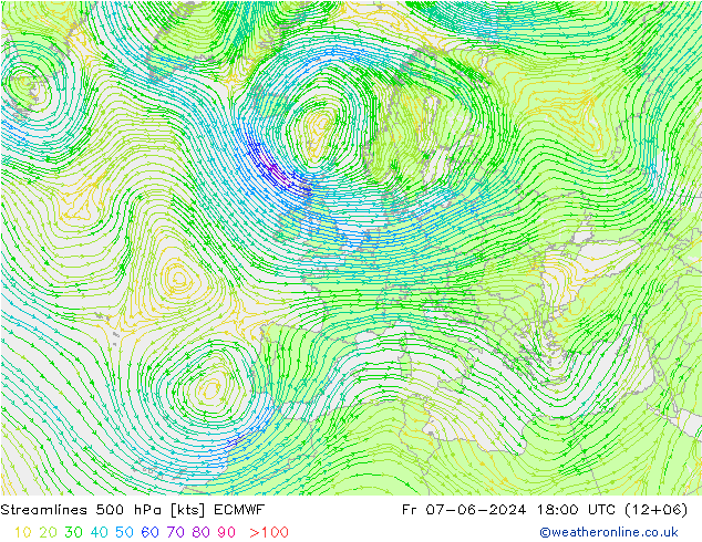 Stromlinien 500 hPa ECMWF Fr 07.06.2024 18 UTC