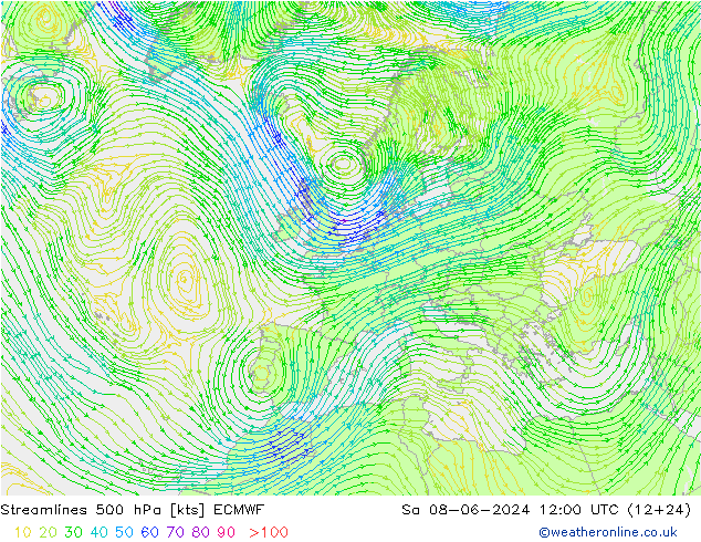 Streamlines 500 hPa ECMWF Sa 08.06.2024 12 UTC