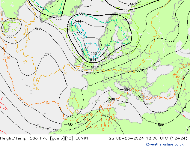 Z500/Regen(+SLP)/Z850 ECMWF za 08.06.2024 12 UTC