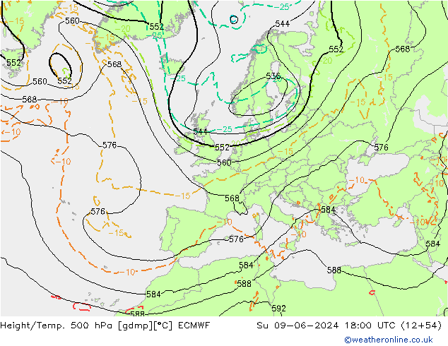 Z500/Rain (+SLP)/Z850 ECMWF dom 09.06.2024 18 UTC