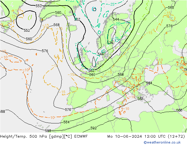 Z500/Rain (+SLP)/Z850 ECMWF Mo 10.06.2024 12 UTC