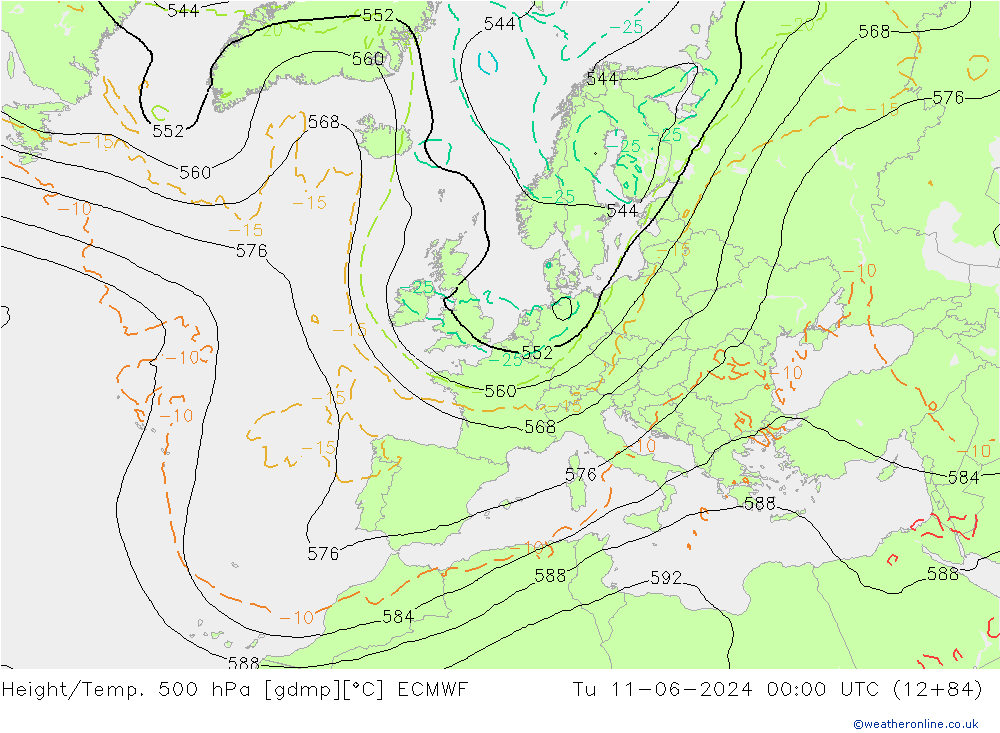 Z500/Rain (+SLP)/Z850 ECMWF Di 11.06.2024 00 UTC