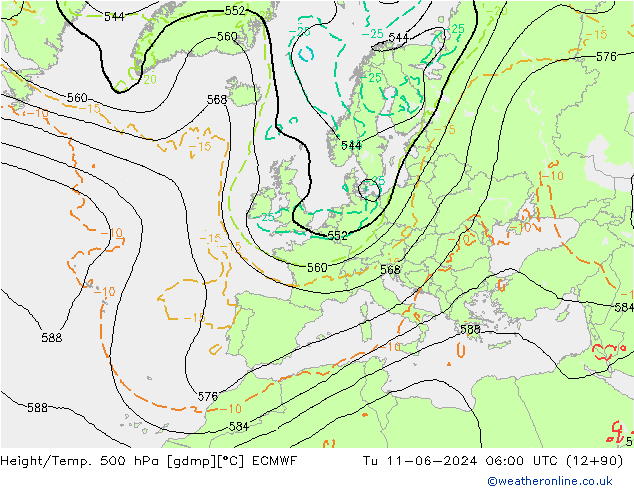 Z500/Rain (+SLP)/Z850 ECMWF  11.06.2024 06 UTC