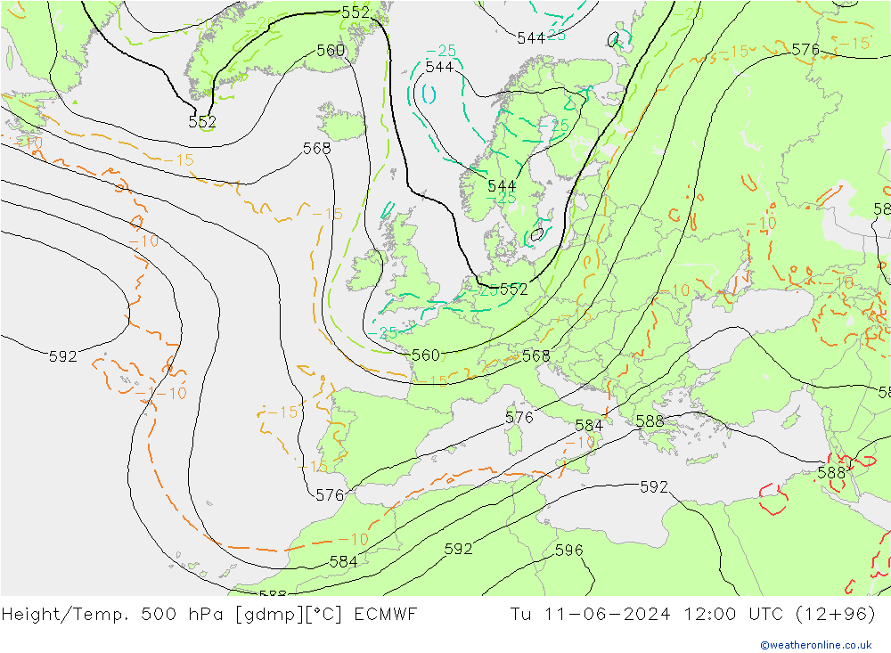 Z500/Yağmur (+YB)/Z850 ECMWF Sa 11.06.2024 12 UTC