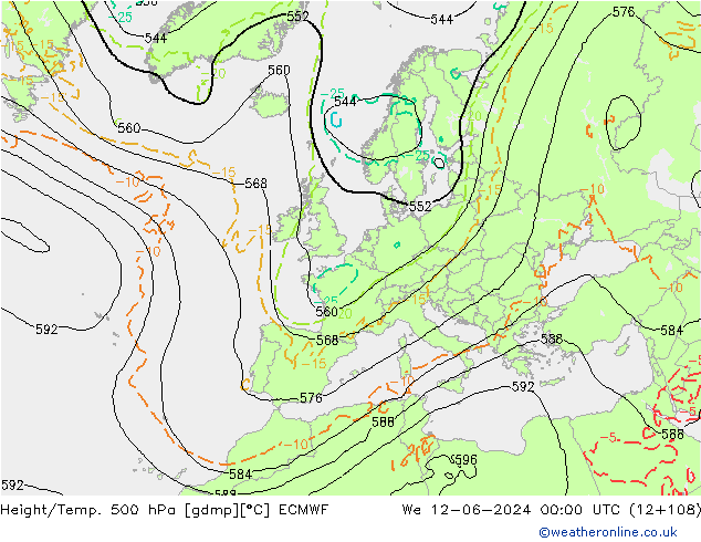 Z500/Rain (+SLP)/Z850 ECMWF śro. 12.06.2024 00 UTC