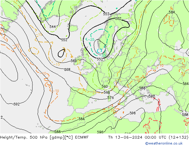 Z500/Rain (+SLP)/Z850 ECMWF czw. 13.06.2024 00 UTC