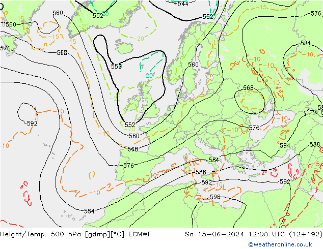 Z500/Rain (+SLP)/Z850 ECMWF  15.06.2024 12 UTC