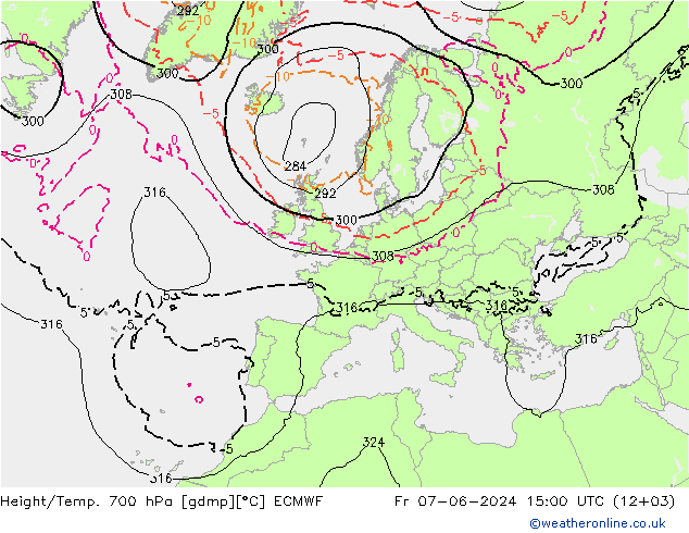 Height/Temp. 700 hPa ECMWF Sex 07.06.2024 15 UTC