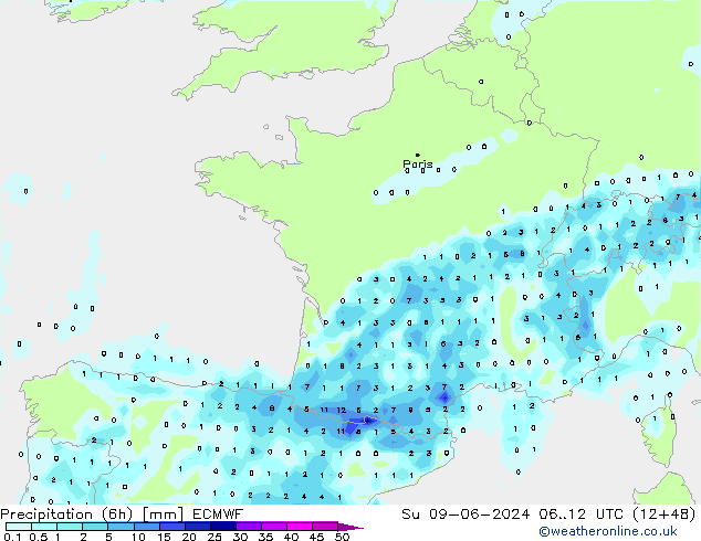 Z500/Rain (+SLP)/Z850 ECMWF  09.06.2024 12 UTC