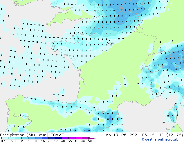 Z500/Rain (+SLP)/Z850 ECMWF Po 10.06.2024 12 UTC